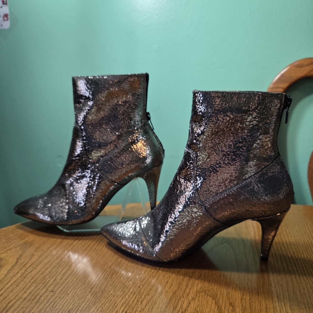 Free People Shimmering Silver Heeled Boots New Without Box Size 7